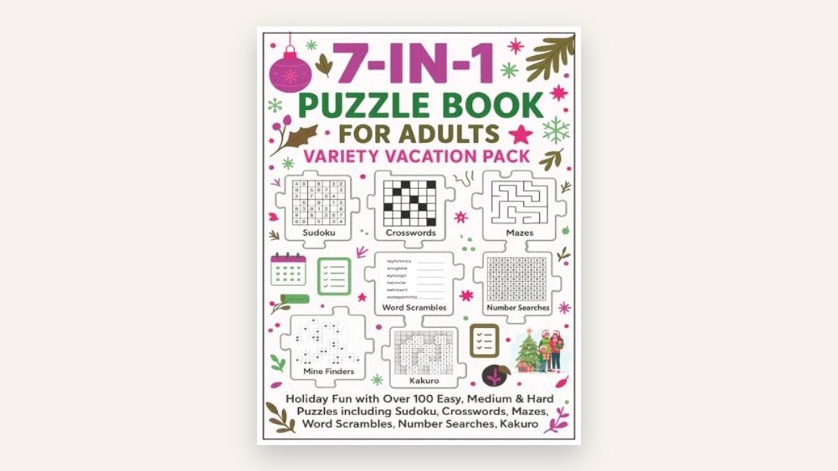 7-in-1 Puzzle Book for Adults – Variety Vacation Pack (Large Edition)