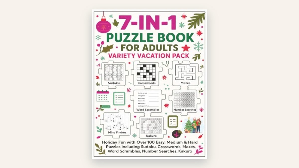 7-in-1 Puzzle Book for Adults – Variety Vacation Pack